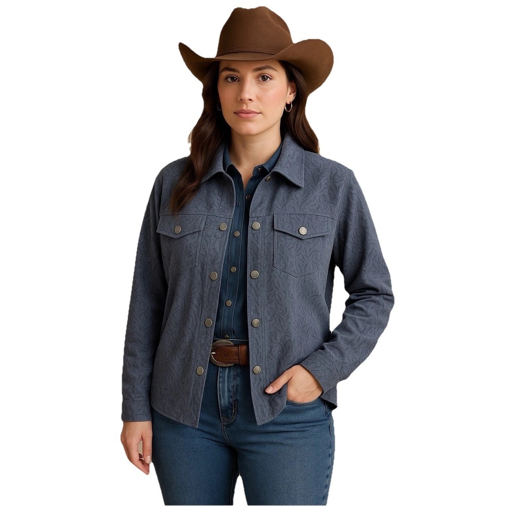 Women's Courtenay Dark Gray Embossed Leaf Pattern Button Long Sleeve‎ Jacket 14